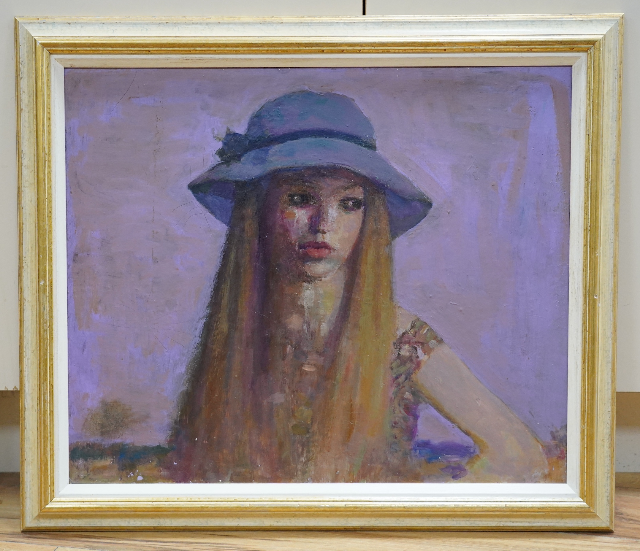 Alex C. Koolman (1907-1998), oil on board, Study of a girl wearing a hat, 50 x 60cm. Condition - good, some scratching